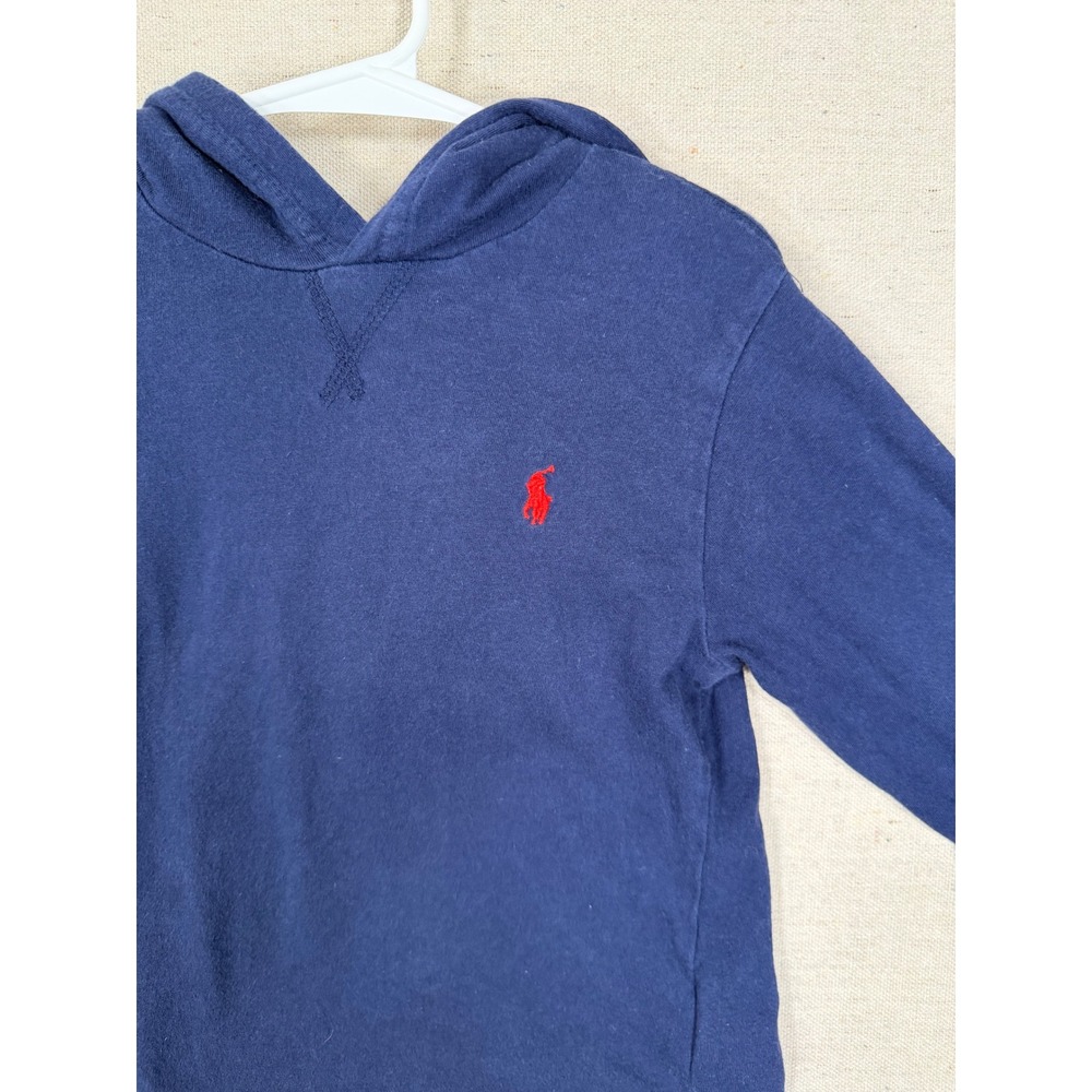 Polo Ralph Lauren Kids Navy Blue Long Sleeve Hooded T-Shirt Pony Logo Size 5